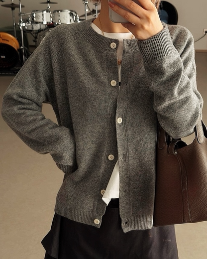 【100-160cm】親子お揃い クルーネックウールカーディガン