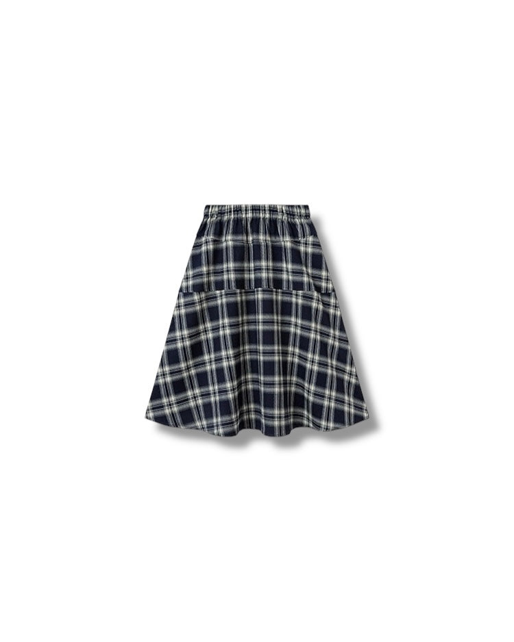 【100-160cm】チェック柄ロングフレアスカート
