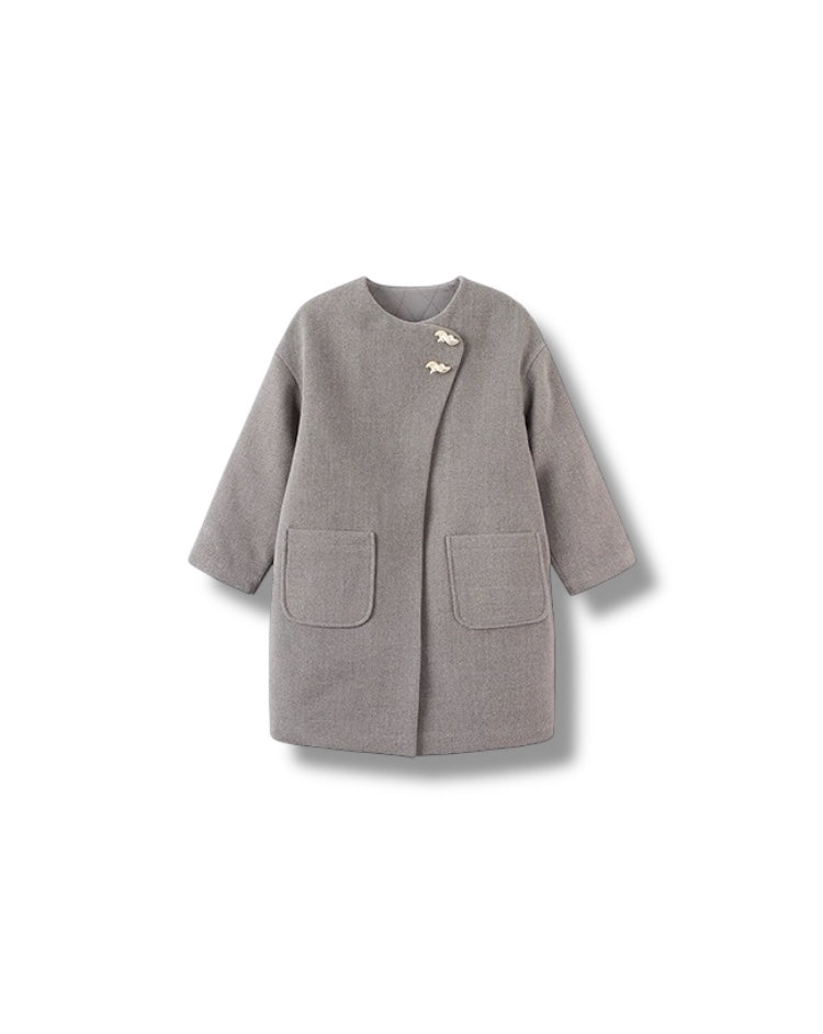 【100-160cm】ウール混ノーカラーコクーンコート