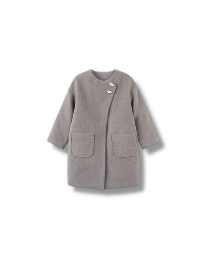 【100-160cm】ウール混ノーカラーコクーンコート