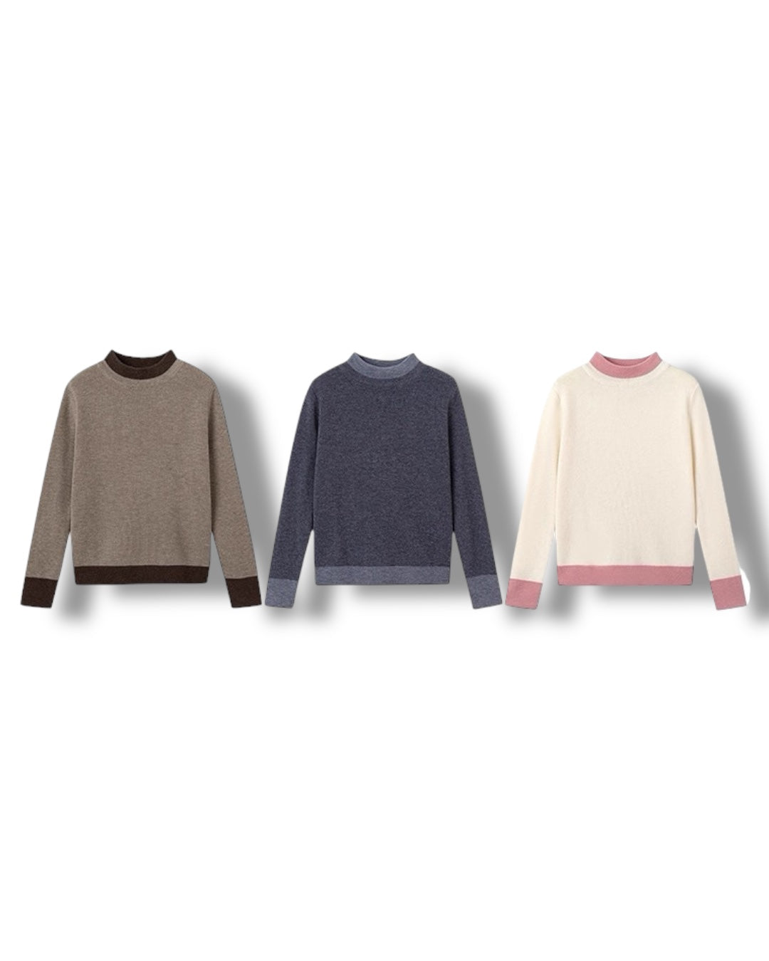 【100-160cm】ウール混モックネックバイカラーニット