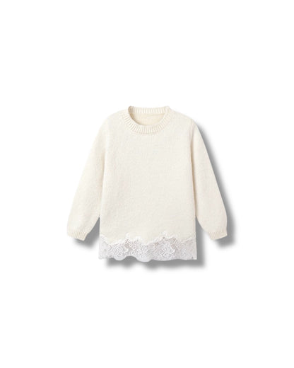 【100-160cm】ウール混レーストリムニットチュニック