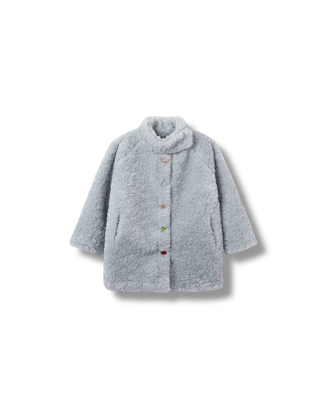 女の子 ブルー ボアコート 正面 着用 冬 キッズアウター UNIDRE baby&kids
Girl wearing blue sherpa coat front view kids winter outerwear UNIDRE baby&kids