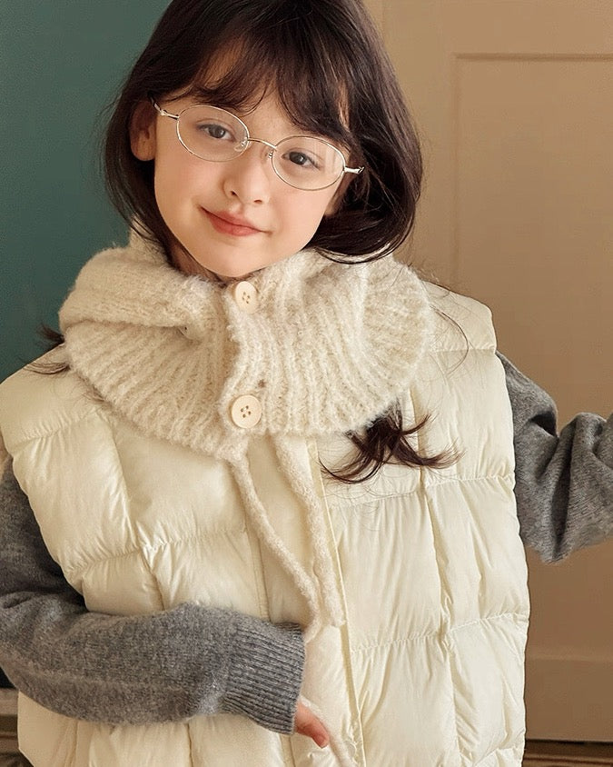 キッズ ニットネックウォーマー アイボリー フード付き 着用  UNIDRE baby&kids Kids knit neck warmer ivory hood style worn  UNIDRE baby&kids