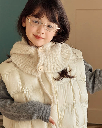 キッズ ニットネックウォーマー アイボリー フード付き 着用  UNIDRE baby&kids Kids knit neck warmer ivory hood style worn  UNIDRE baby&kids