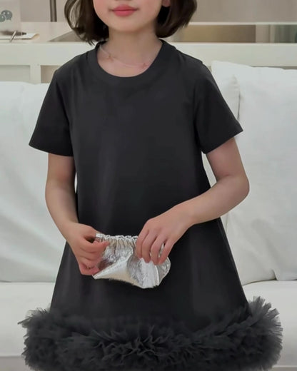 チュールフリル Tシャツワンピース｜110-160cm