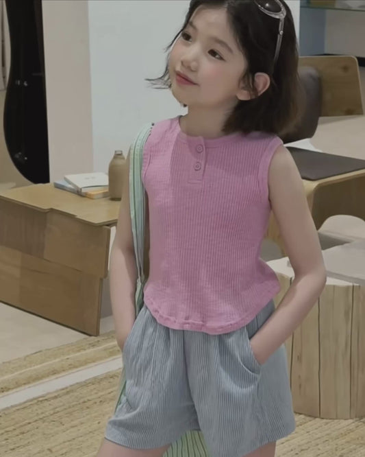 親子お揃い ブルーストライプ ワイドショートパンツ｜110-160cm